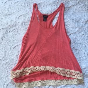 Pink racerback tank with lace detail